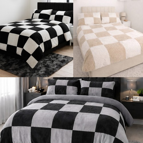 Teddy fleece kariert bettbezug - teddy,